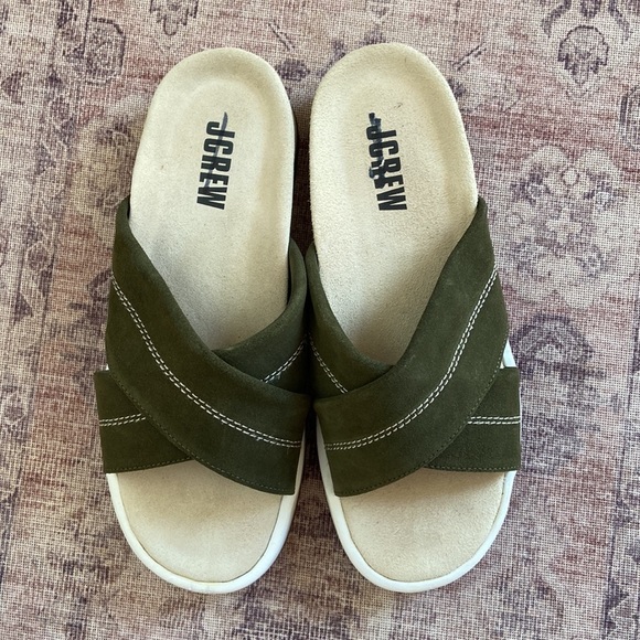 J Crew Suede Nubuck Slides Olive Green Size 9 - Picture 4 of 13